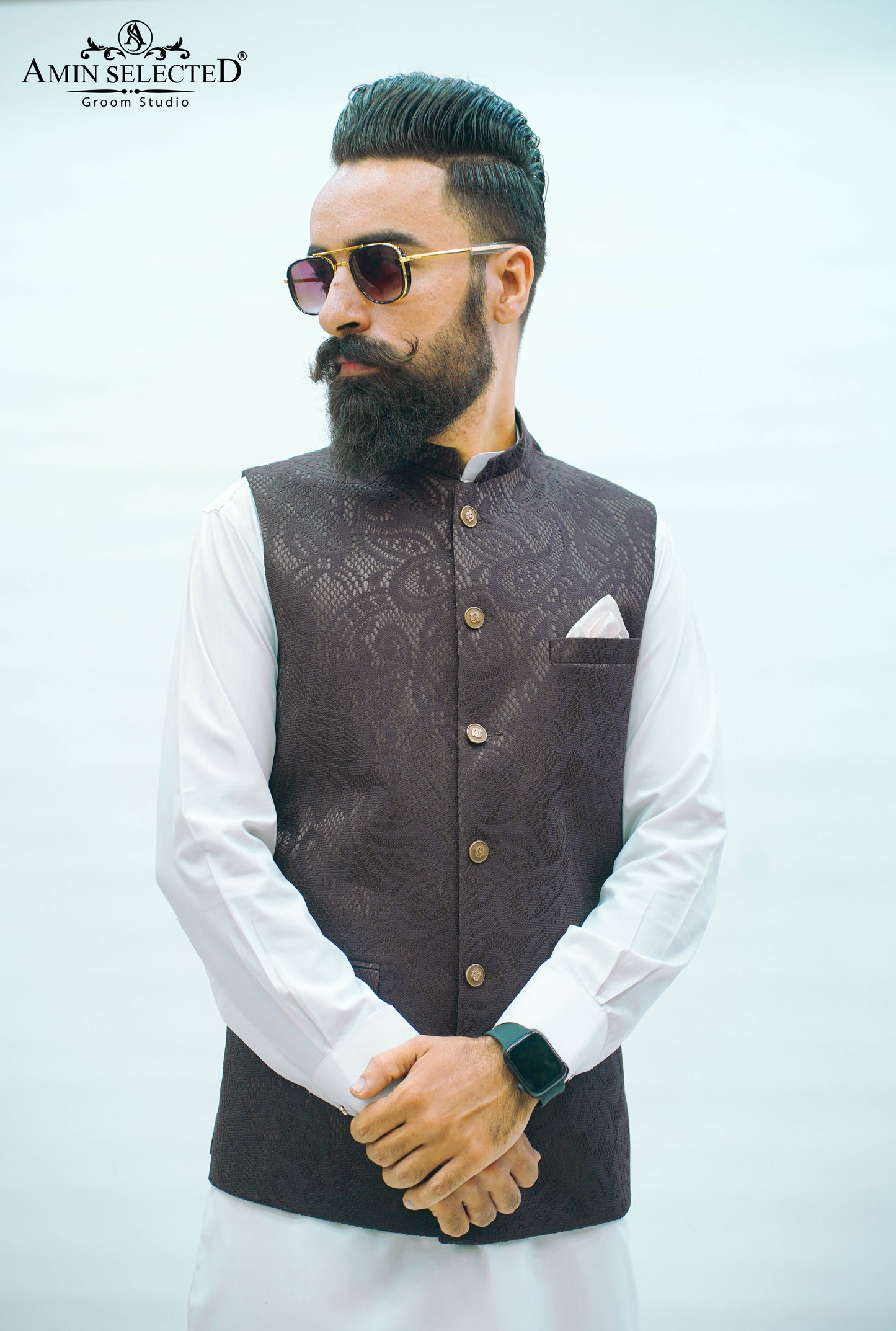 Slate Brown Waist Coat - Amin Selected