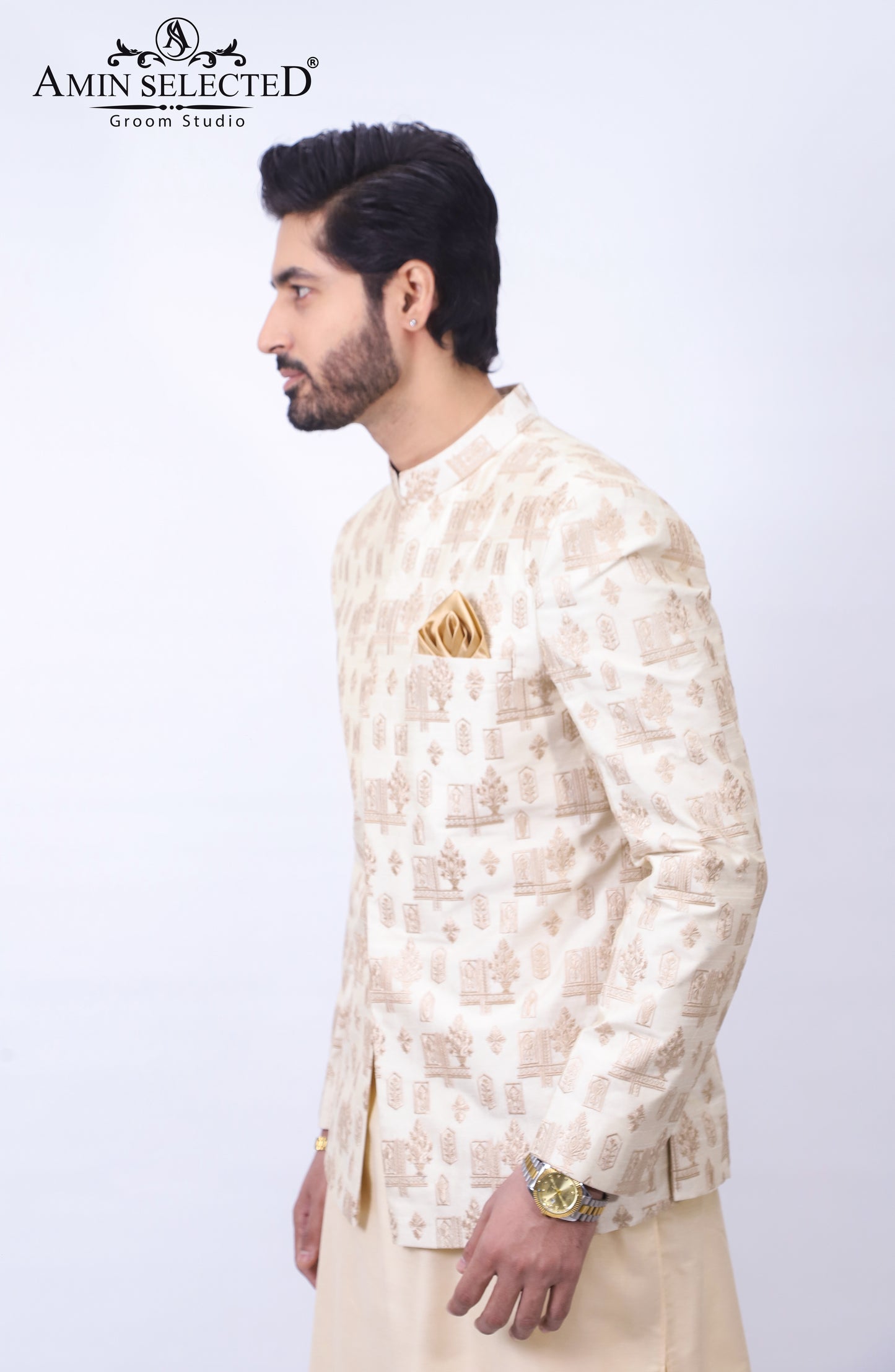White & Cream Prince Coat - Amin Selected