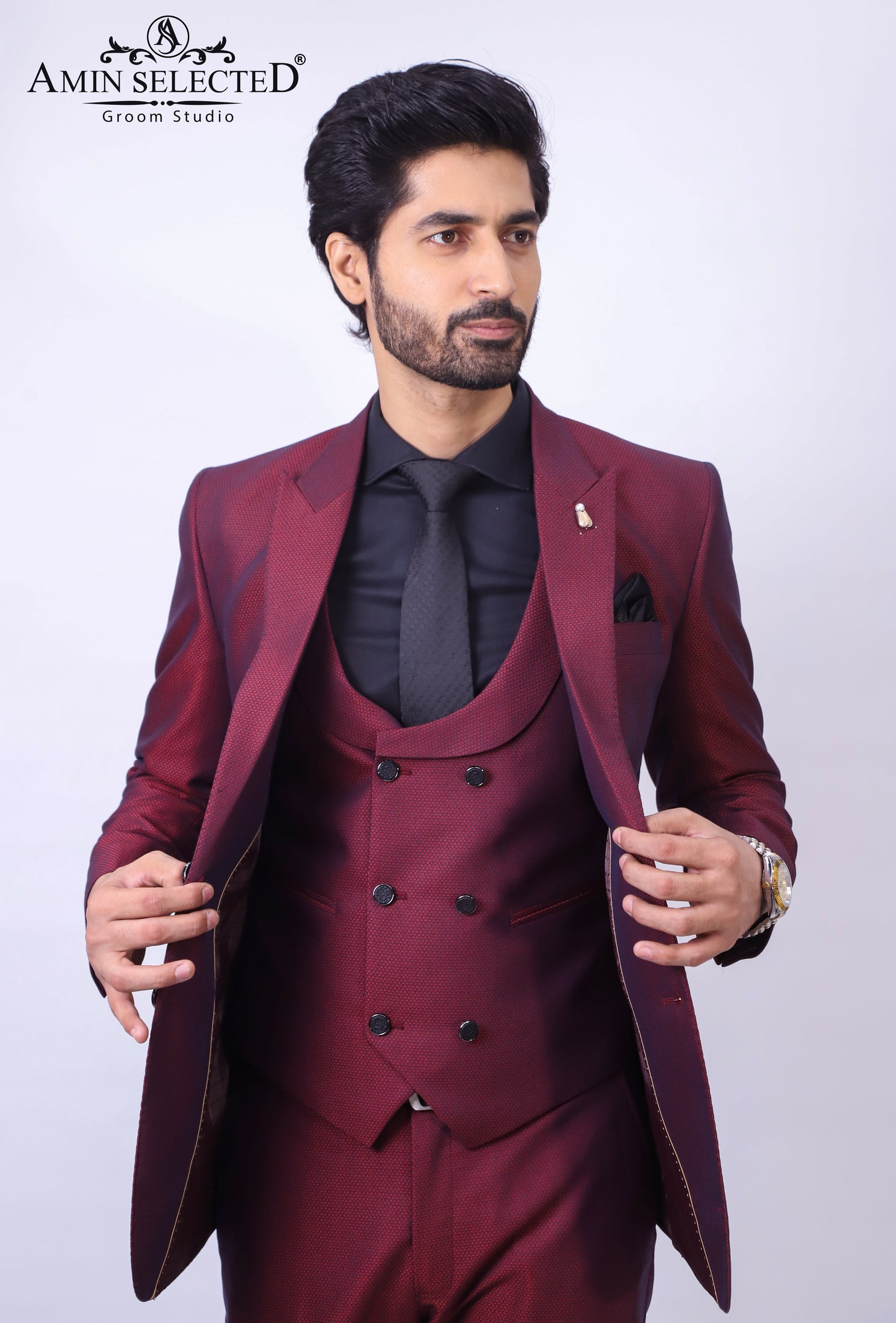 Red Wine Party Wear Suit - Amin Selected