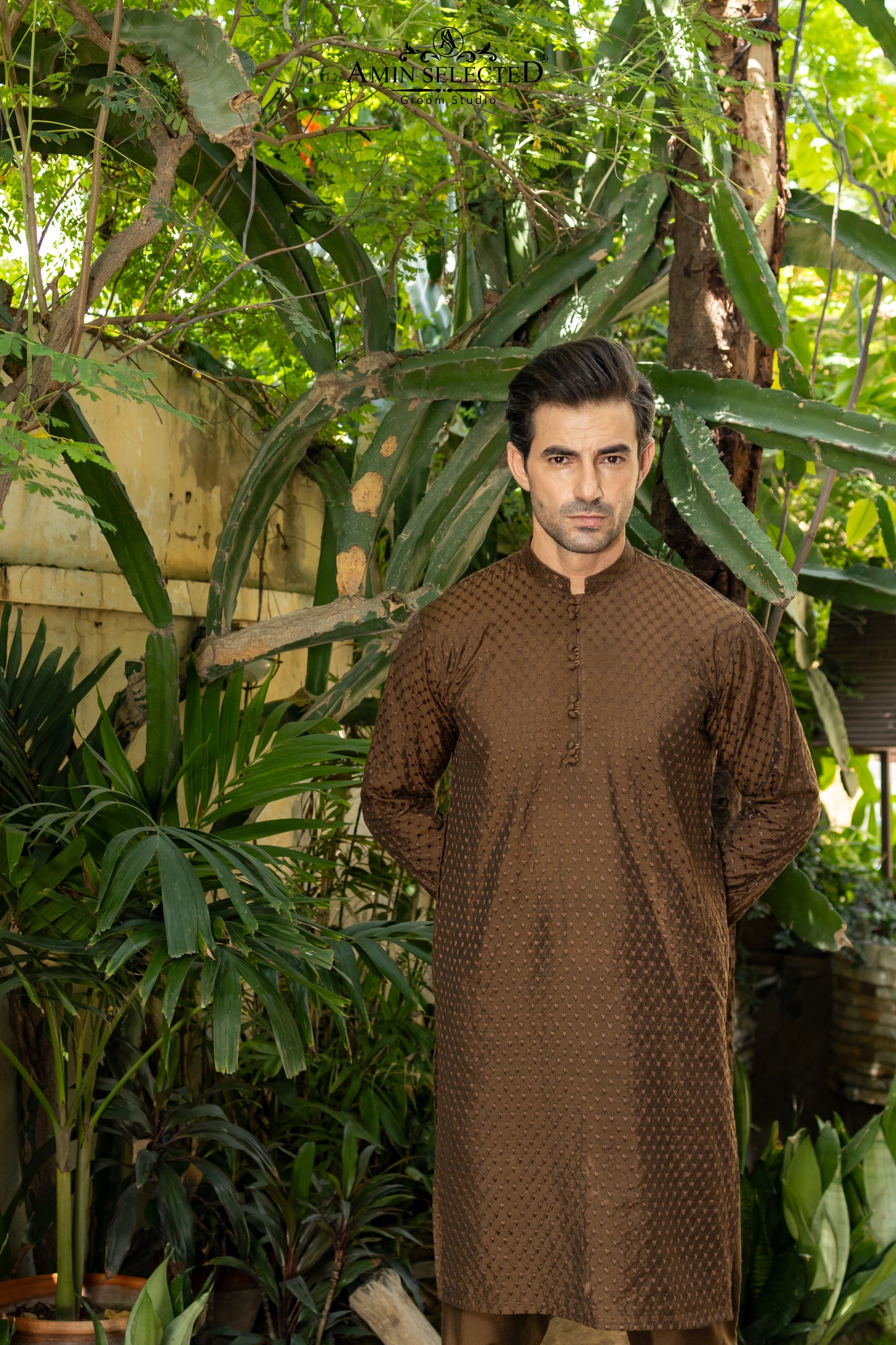 AS 01 BROWN EMBROIDERED KURTA PAJAMA - Amin Selected