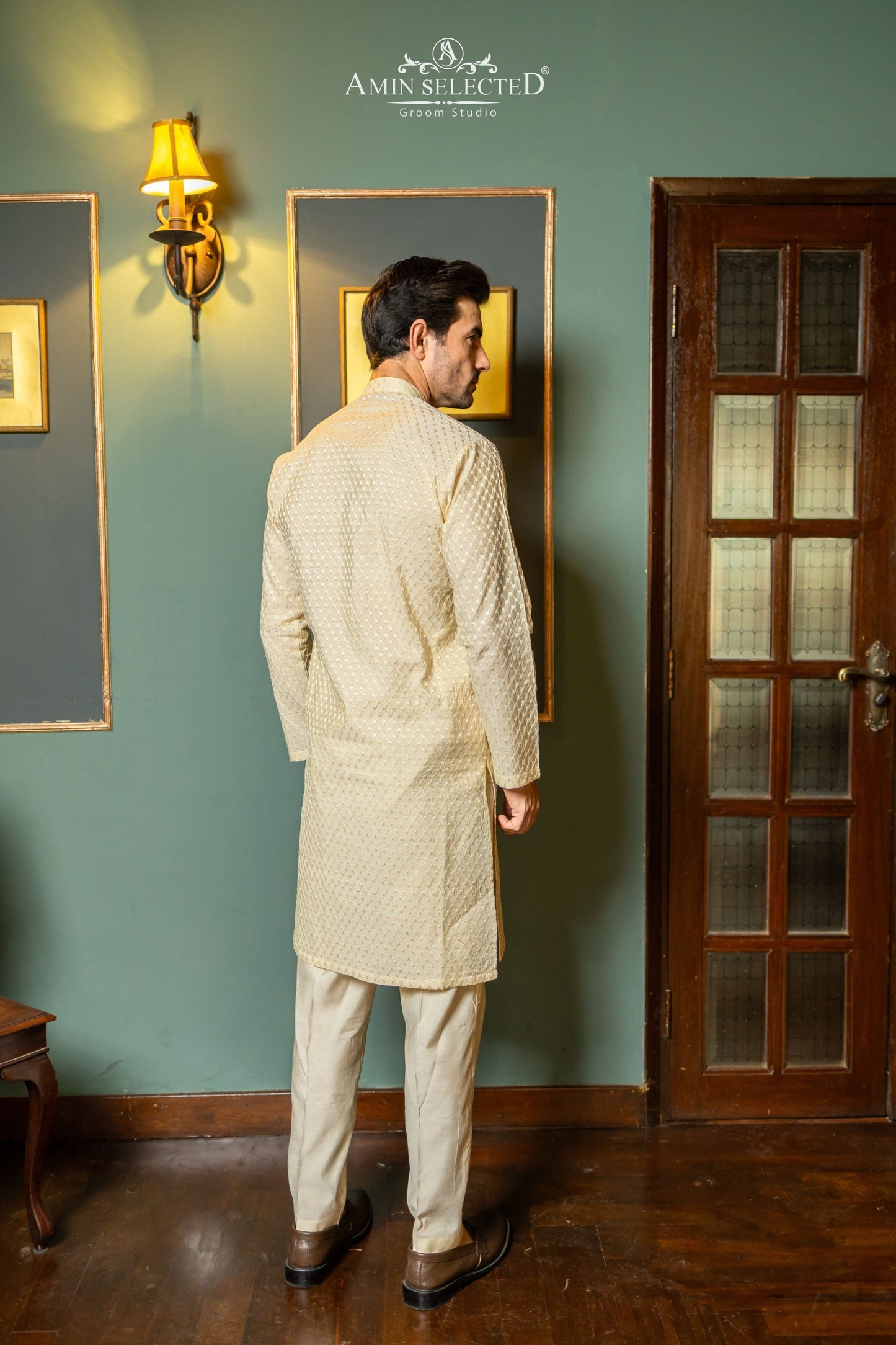 AS 03 CREAM EMBROIDERED KURTA PAJAMA - Amin Selected