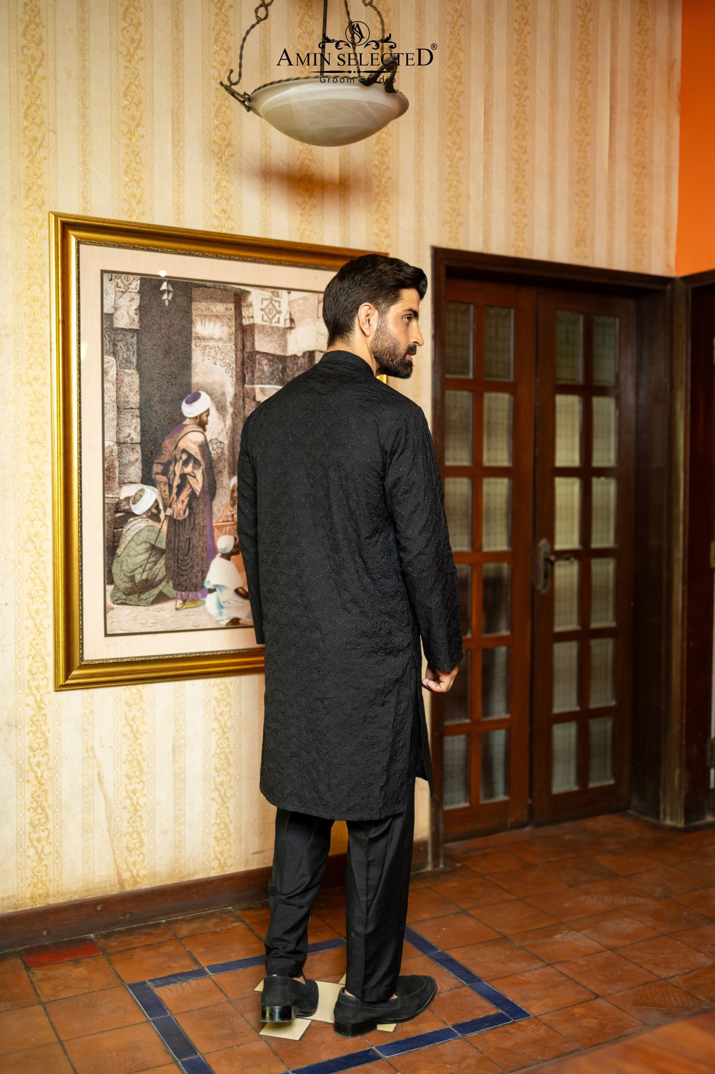 GH 02 BLACK EMBROIDERED KURTA PAJAMA - Amin Selected