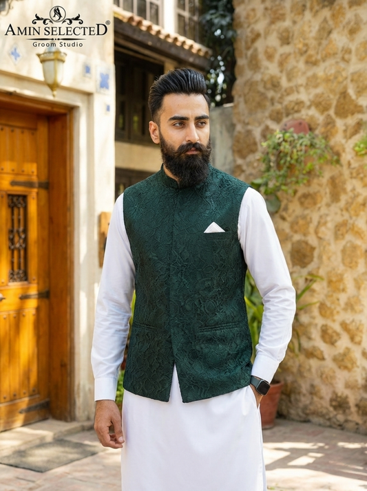 Emerald Green Waist Coat - Amin Selected 