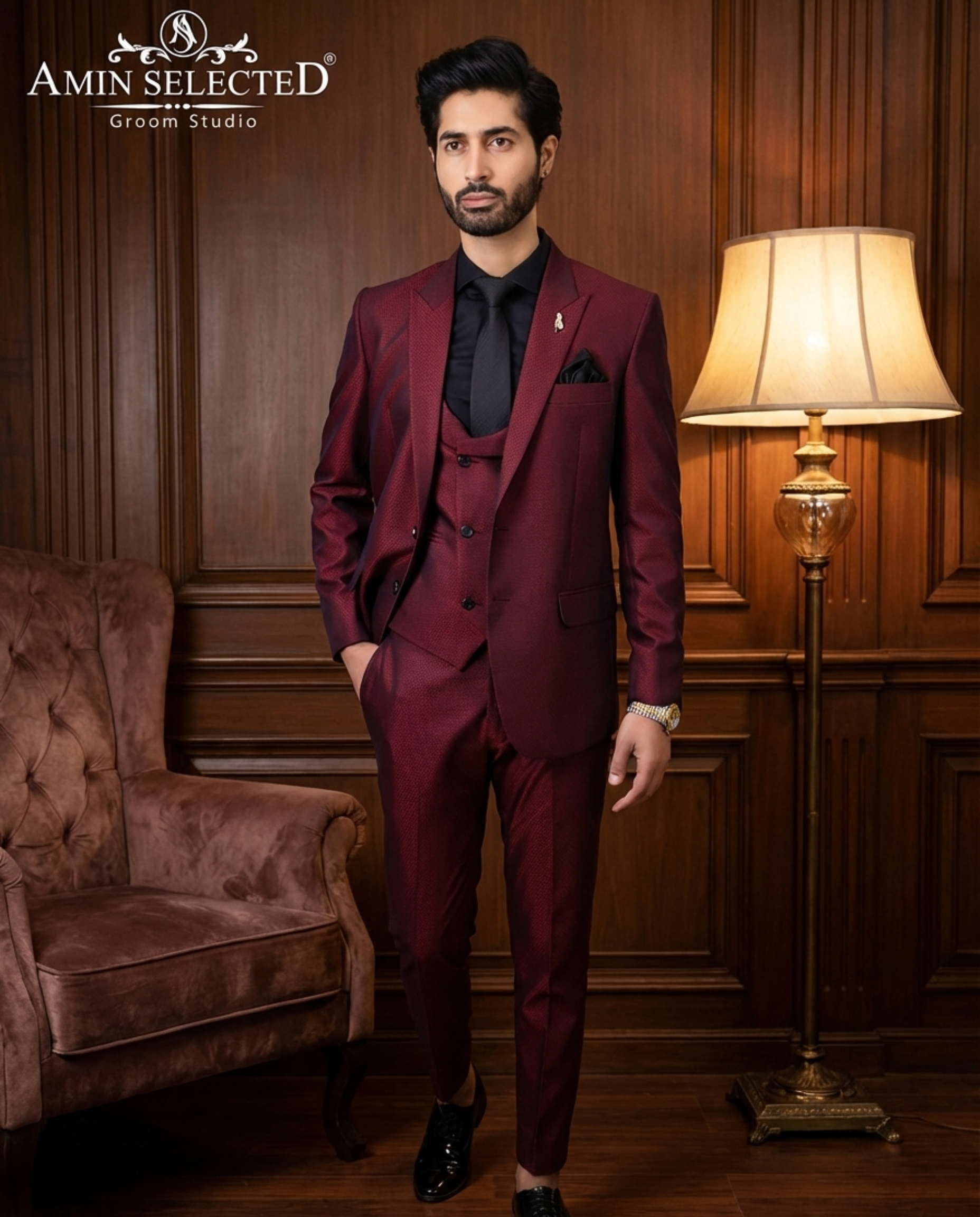 Red Wine Party Wear Suit - Amin Selected 