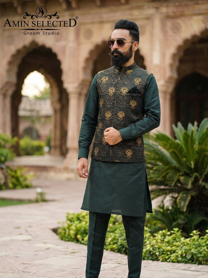 Black Gold Waist Coat - Amin Selected 