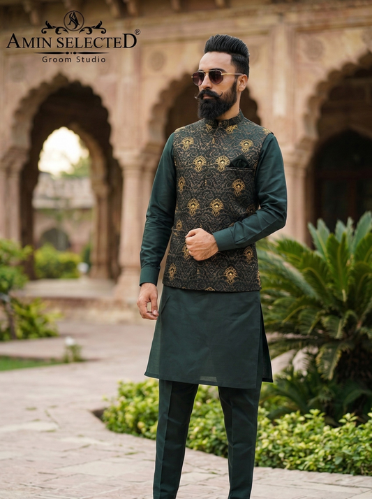 Black Gold Waist Coat - Amin Selected 