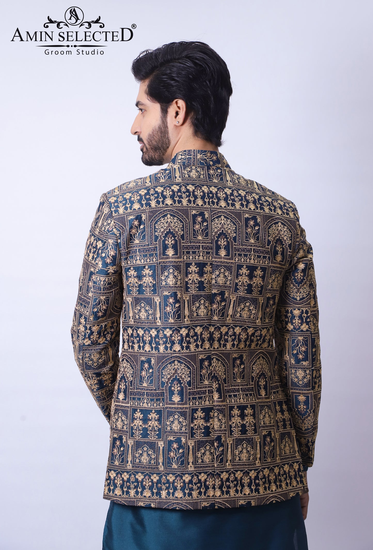 Blue Emroidered  Prince Coat - Amin Selected 