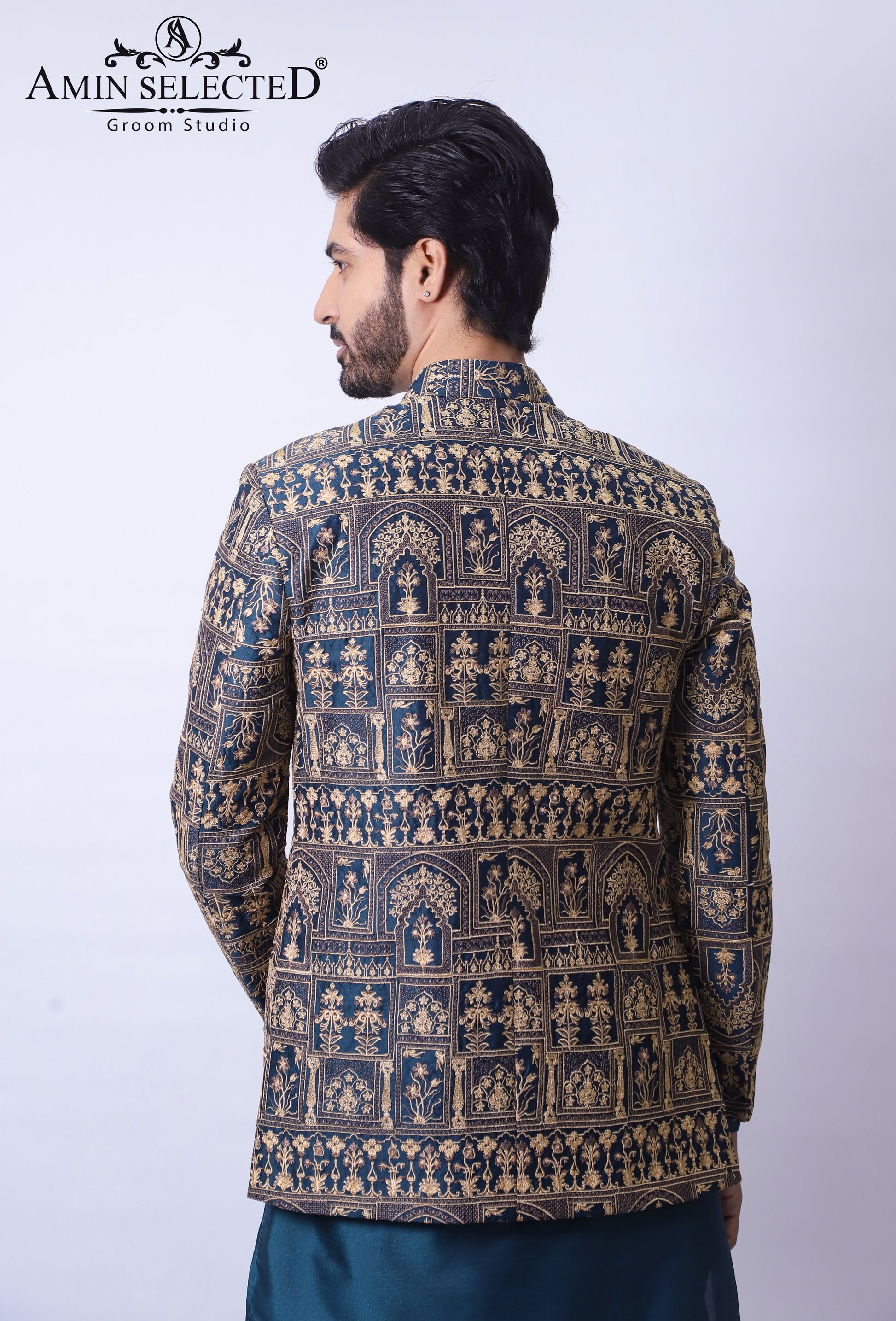 Blue Emroidered  Prince Coat - Amin Selected 