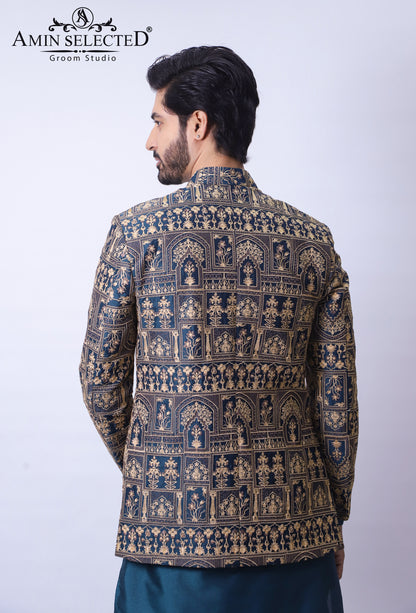 Blue Emroidered  Prince Coat - Amin Selected 