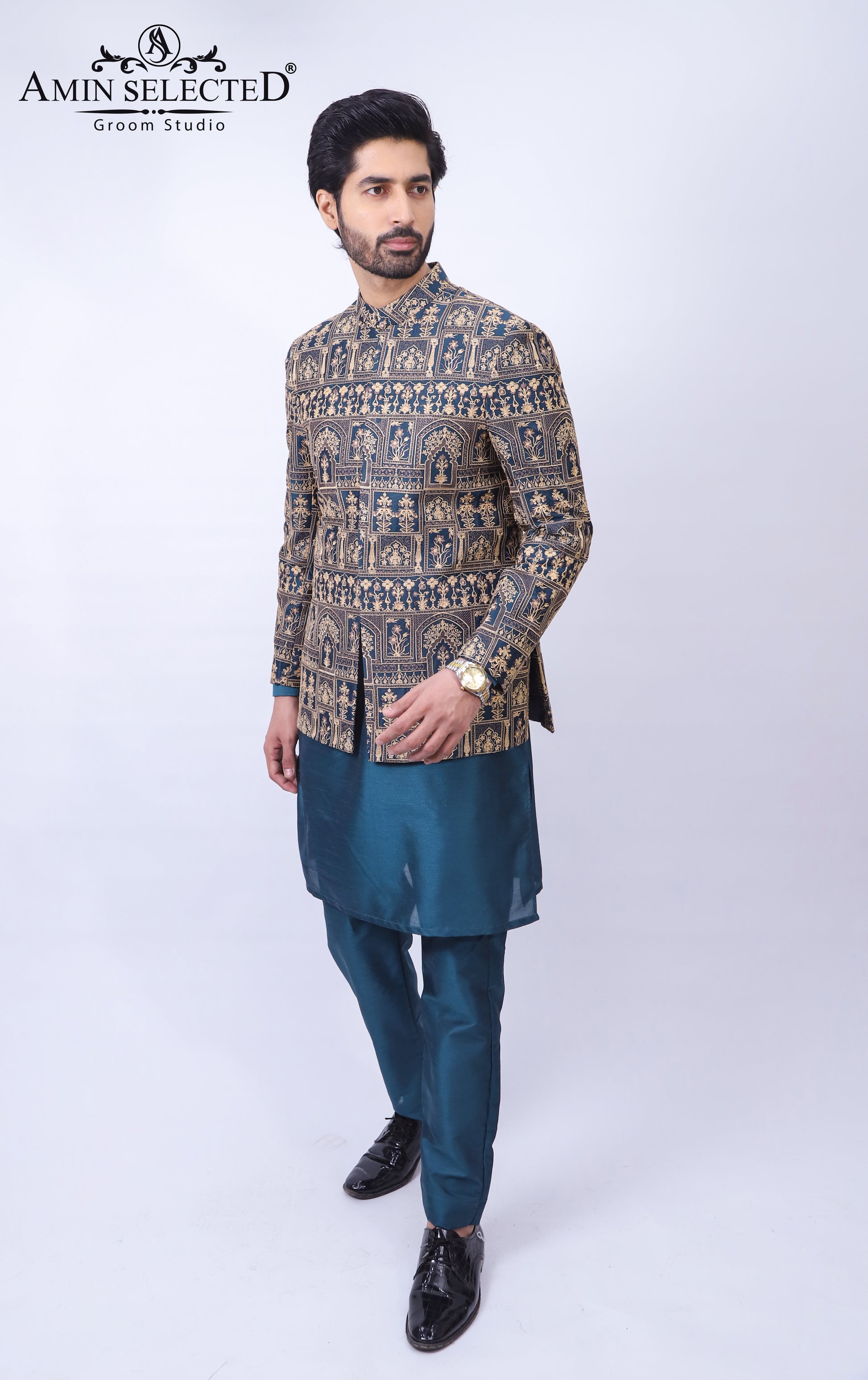 Blue Emroidered  Prince Coat - Amin Selected 