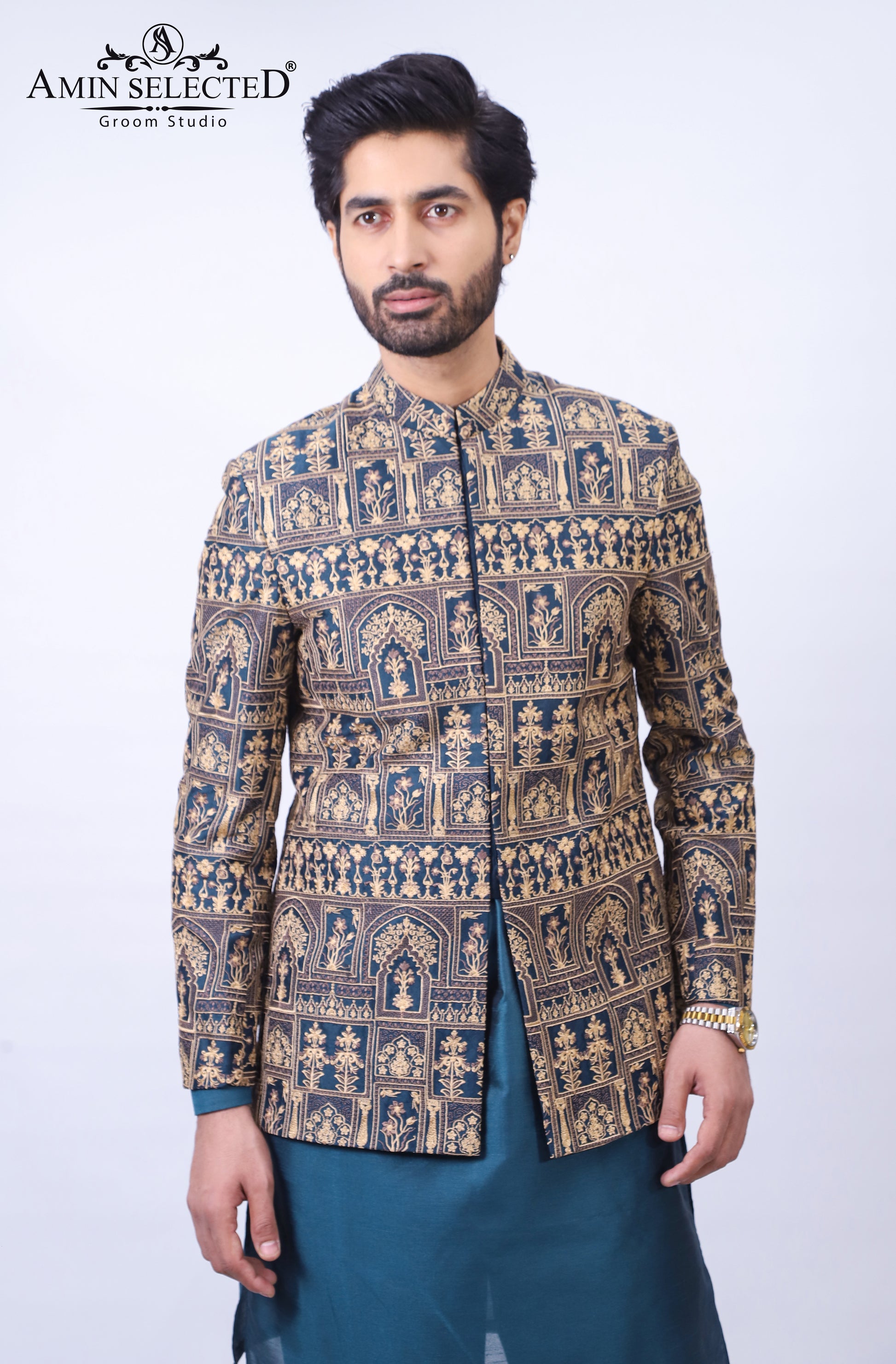 Blue Emroidered  Prince Coat - Amin Selected 