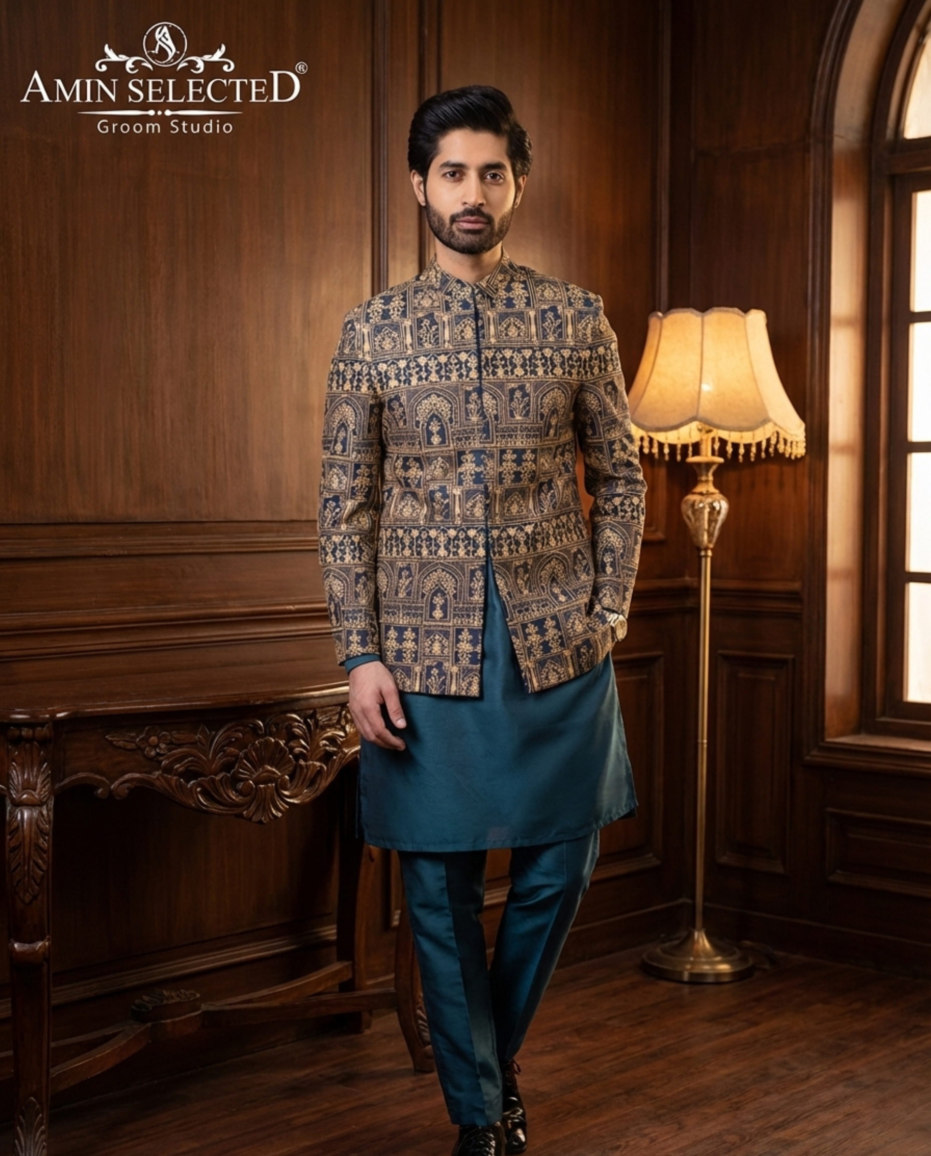 Blue Emroidered  Prince Coat - Amin Selected 