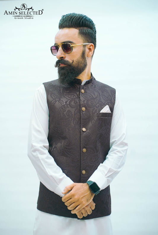 Slate Brown Waist Coat - Amin Selected 