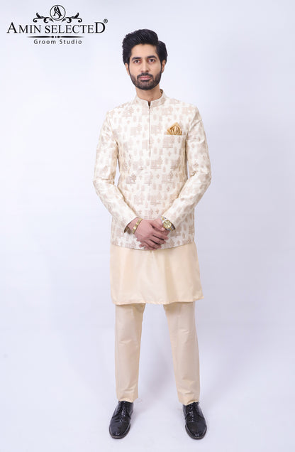 White & Cream Prince Coat - Amin Selected 