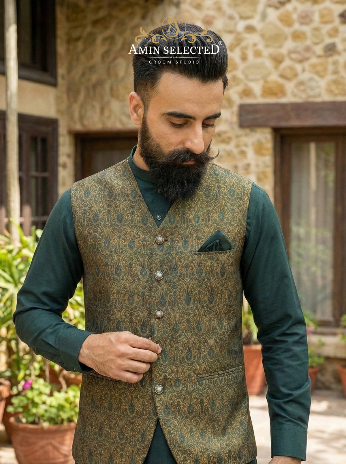 Bottle green waistcoat - Amin Selected 