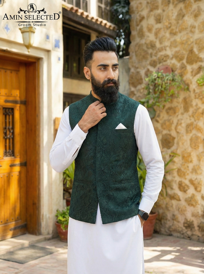 Emerald Green Waist Coat - Amin Selected 
