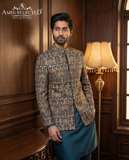 Blue Emroidered  Prince Coat - Amin Selected 