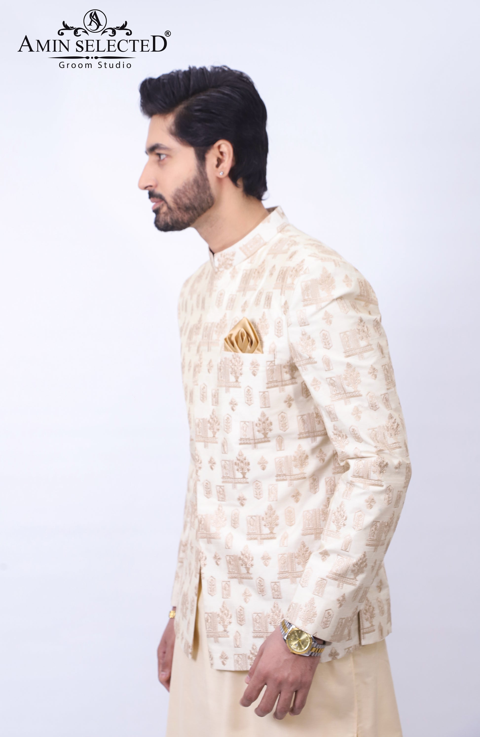 White & Cream Prince Coat - Amin Selected 