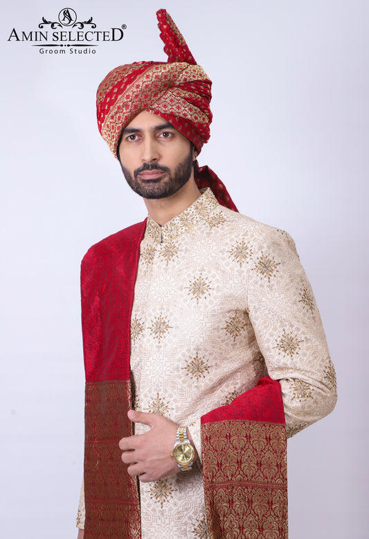 Luxurious Light Gold Sherwani Set - Amin Selected 
