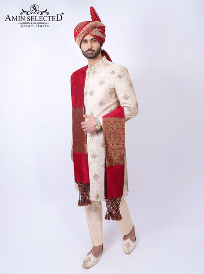 Luxurious Light Gold Sherwani Set - Amin Selected 