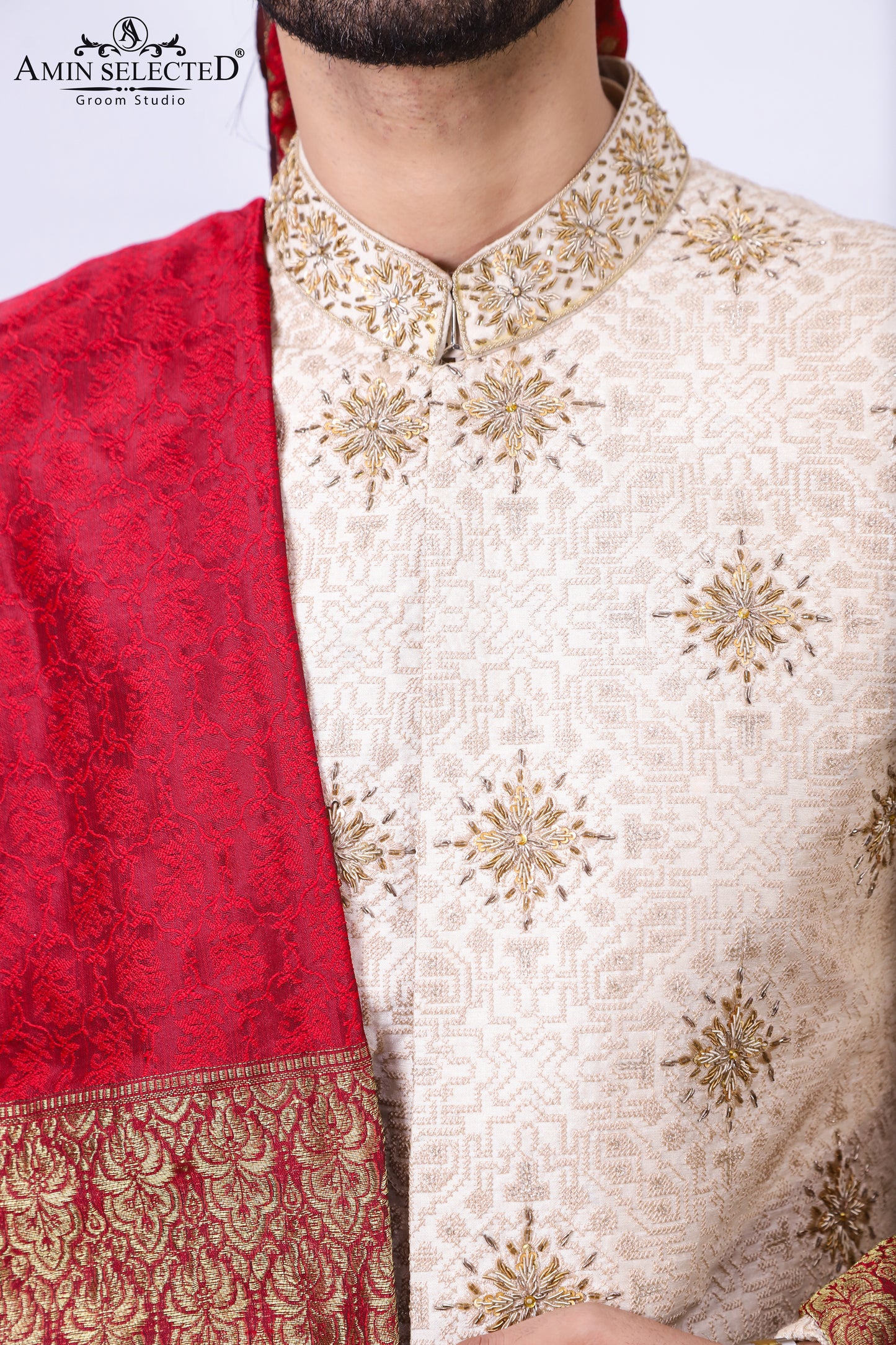 Luxurious Light Gold Sherwani Set - Amin Selected 