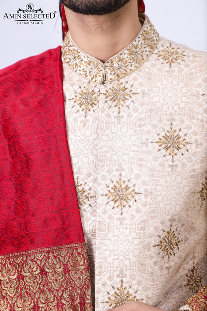 Luxurious Light Gold Sherwani Set - Amin Selected 