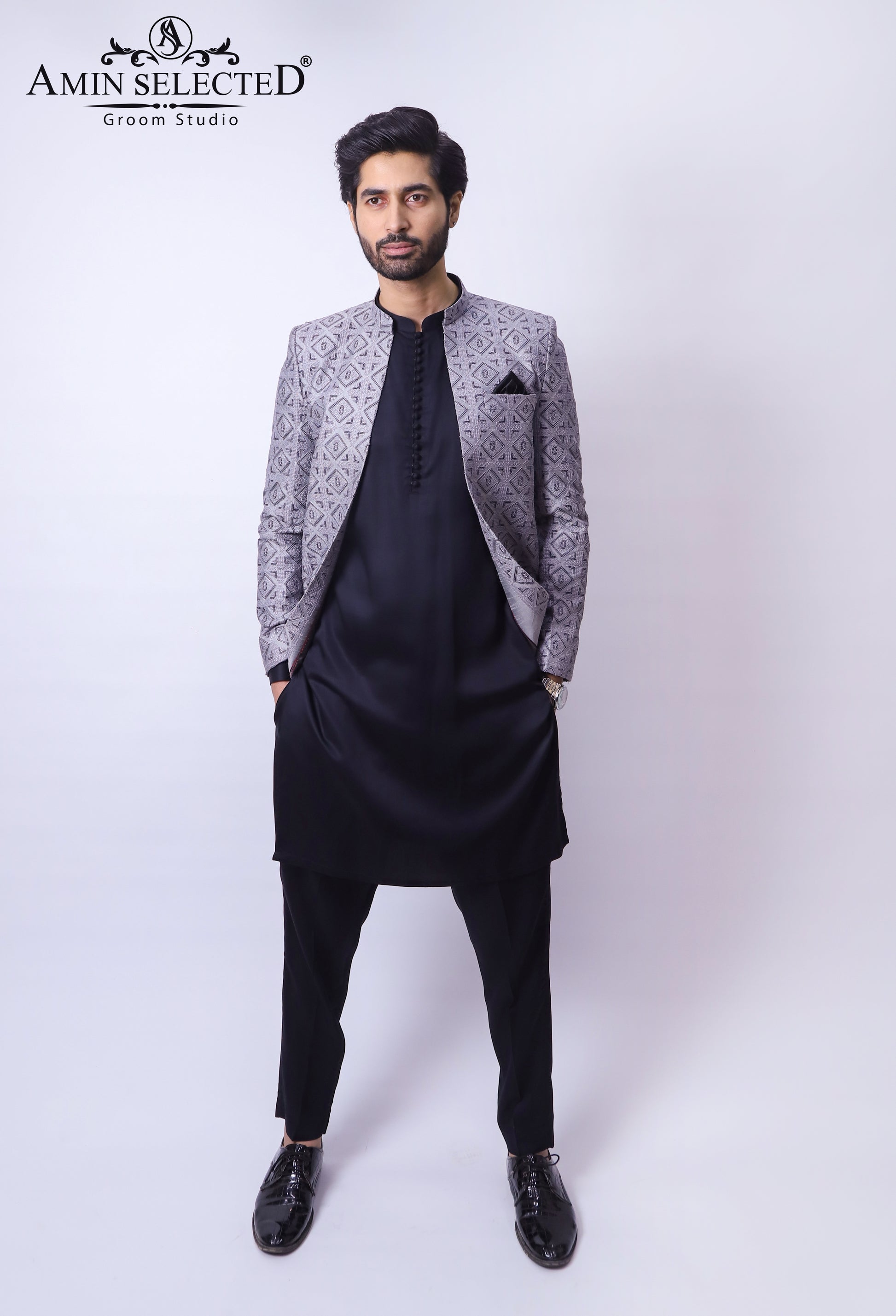 Grey Gradient Prince Coat - Amin Selected 
