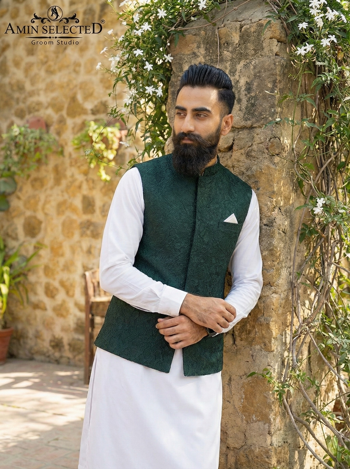 Emerald Green Waist Coat - Amin Selected 