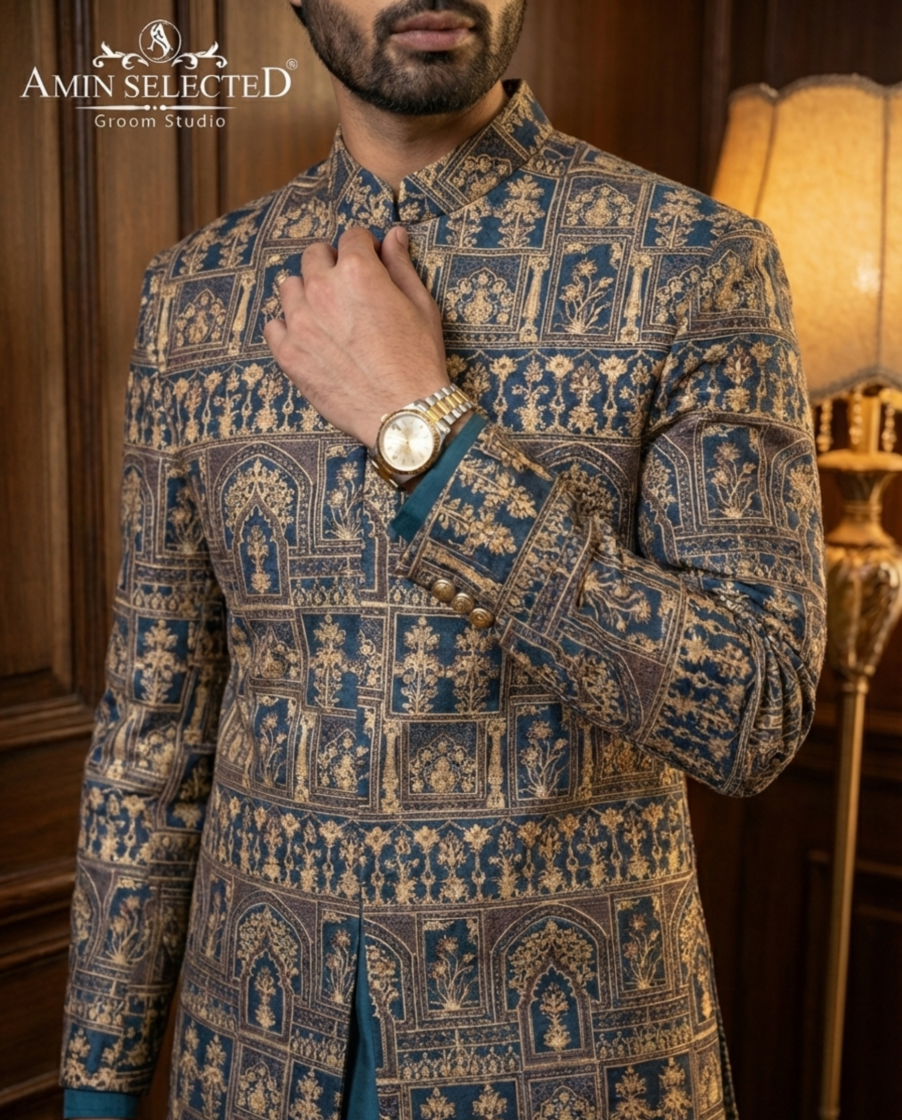 Blue Emroidered  Prince Coat - Amin Selected 