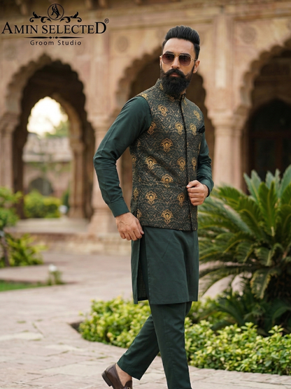 Black Gold Waist Coat - Amin Selected 