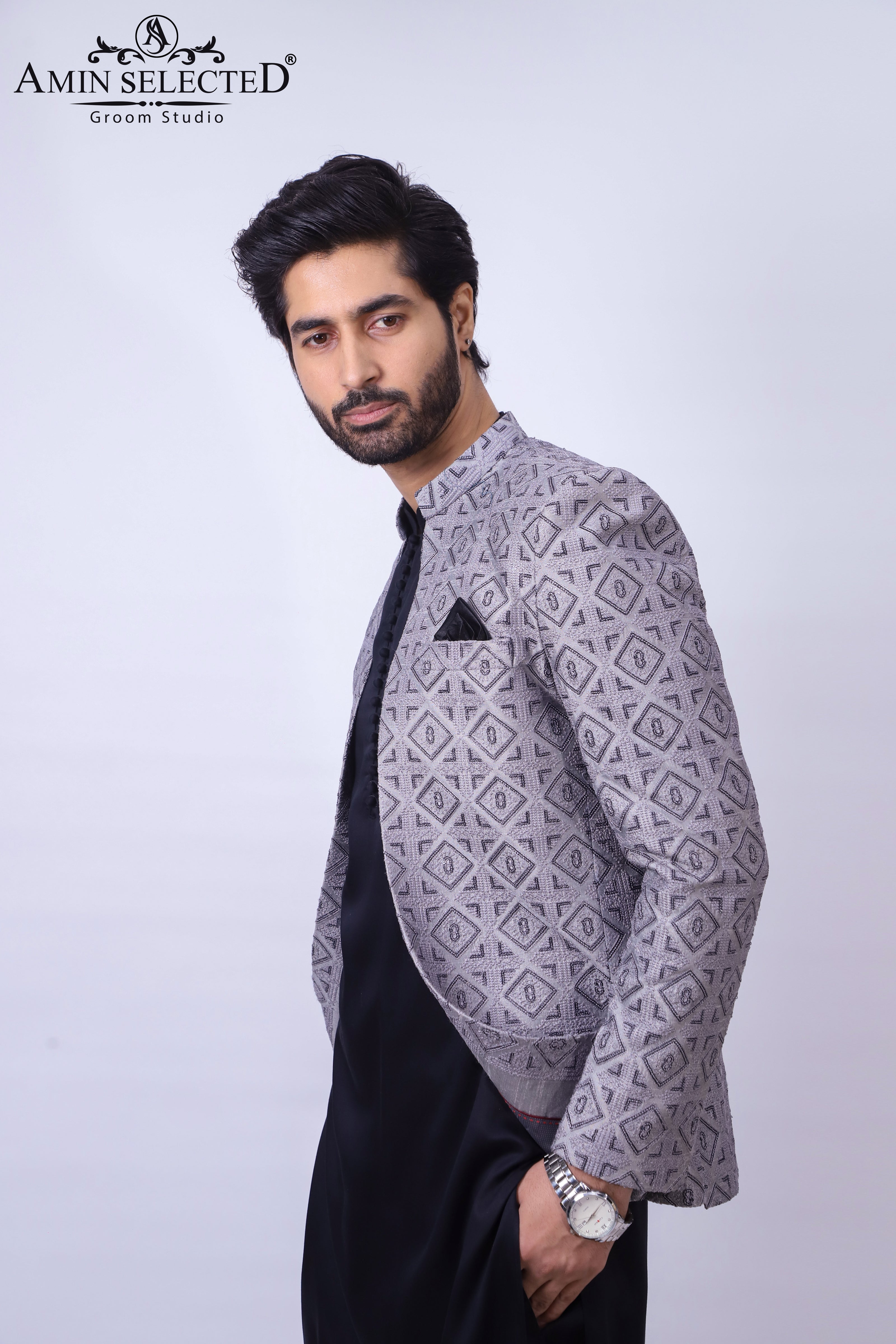 Grey Gradient Prince Coat - Amin Selected 