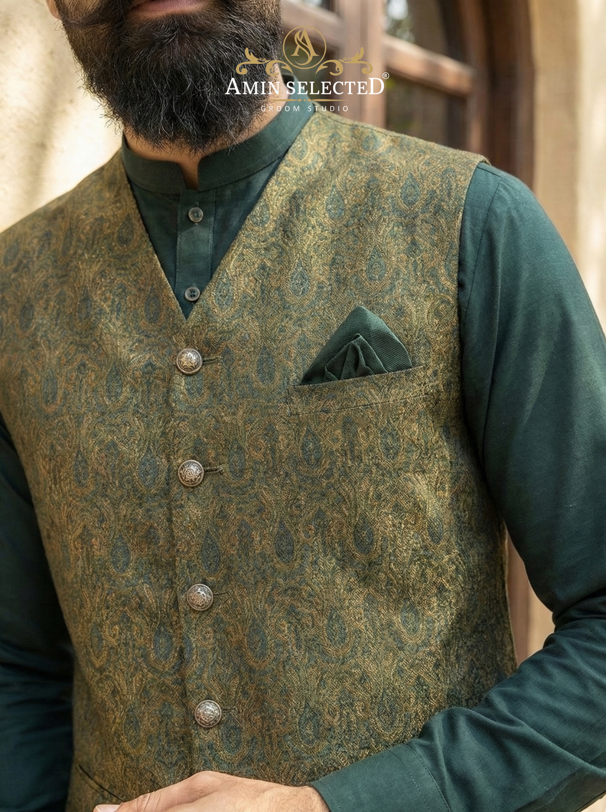Bottle green waistcoat - Amin Selected 