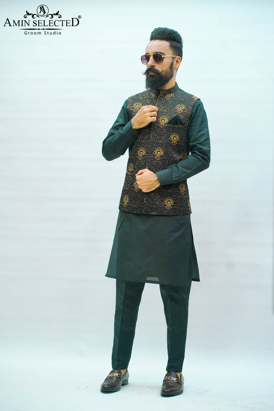 Black Gold Waist Coat - Amin Selected 