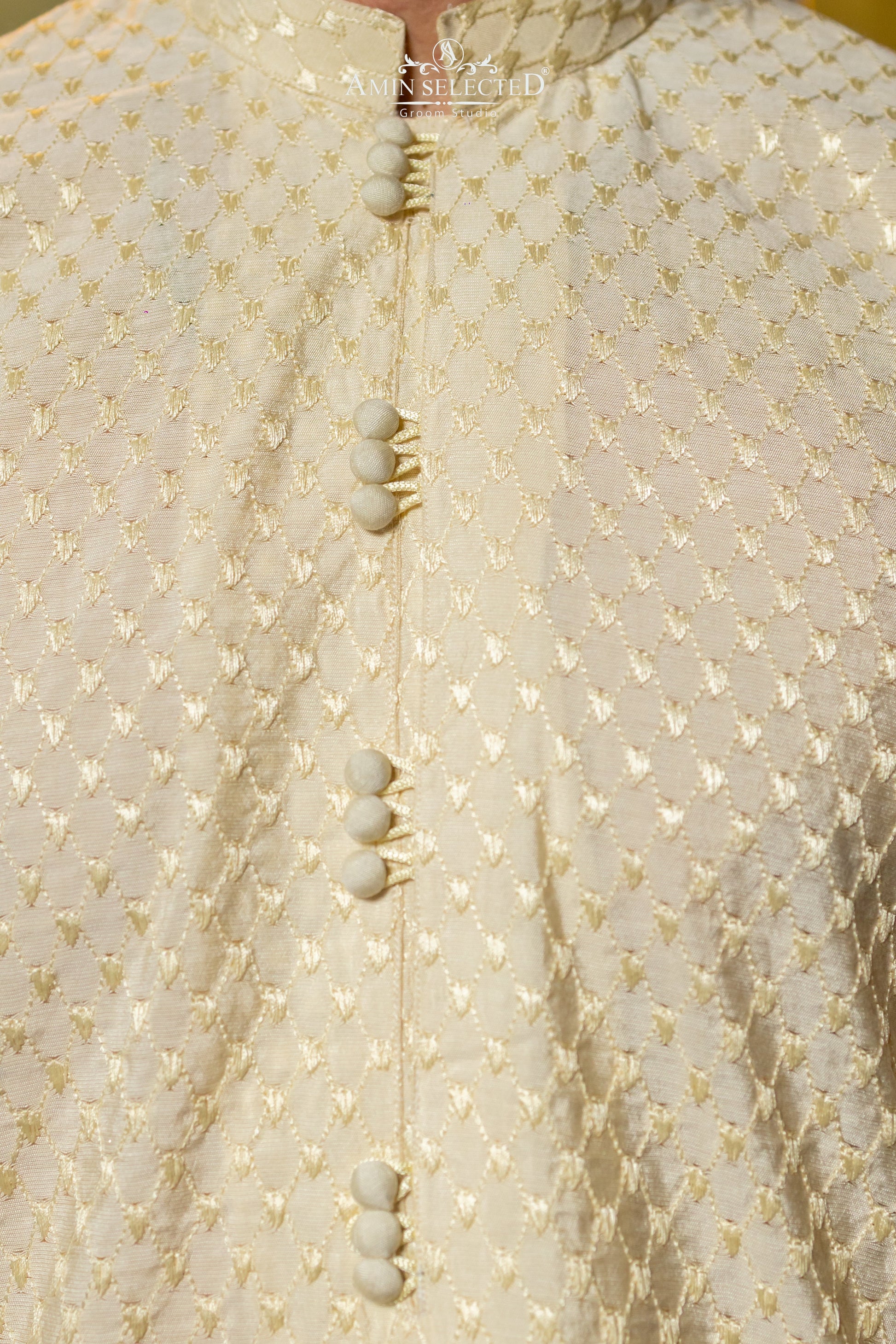 AS 03 CREAM EMBROIDERED KURTA PAJAMA - Amin Selected 