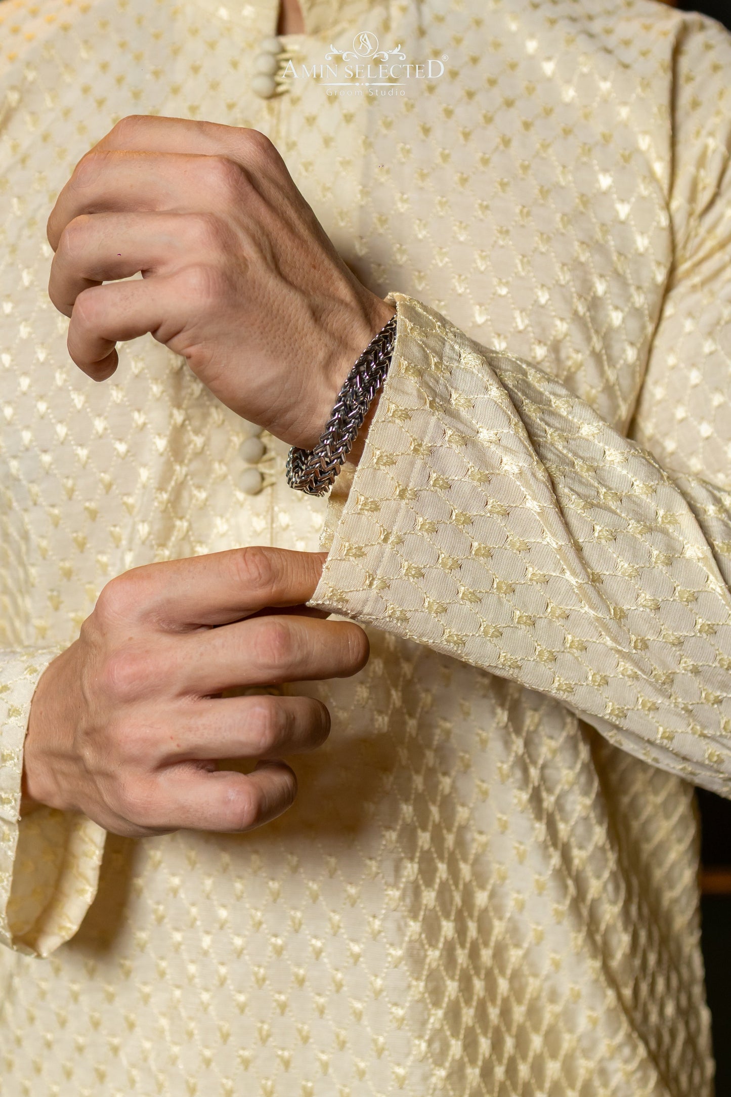 AS 03 CREAM EMBROIDERED KURTA PAJAMA - Amin Selected 