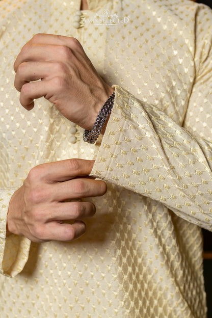 AS 03 CREAM EMBROIDERED KURTA PAJAMA - Amin Selected 