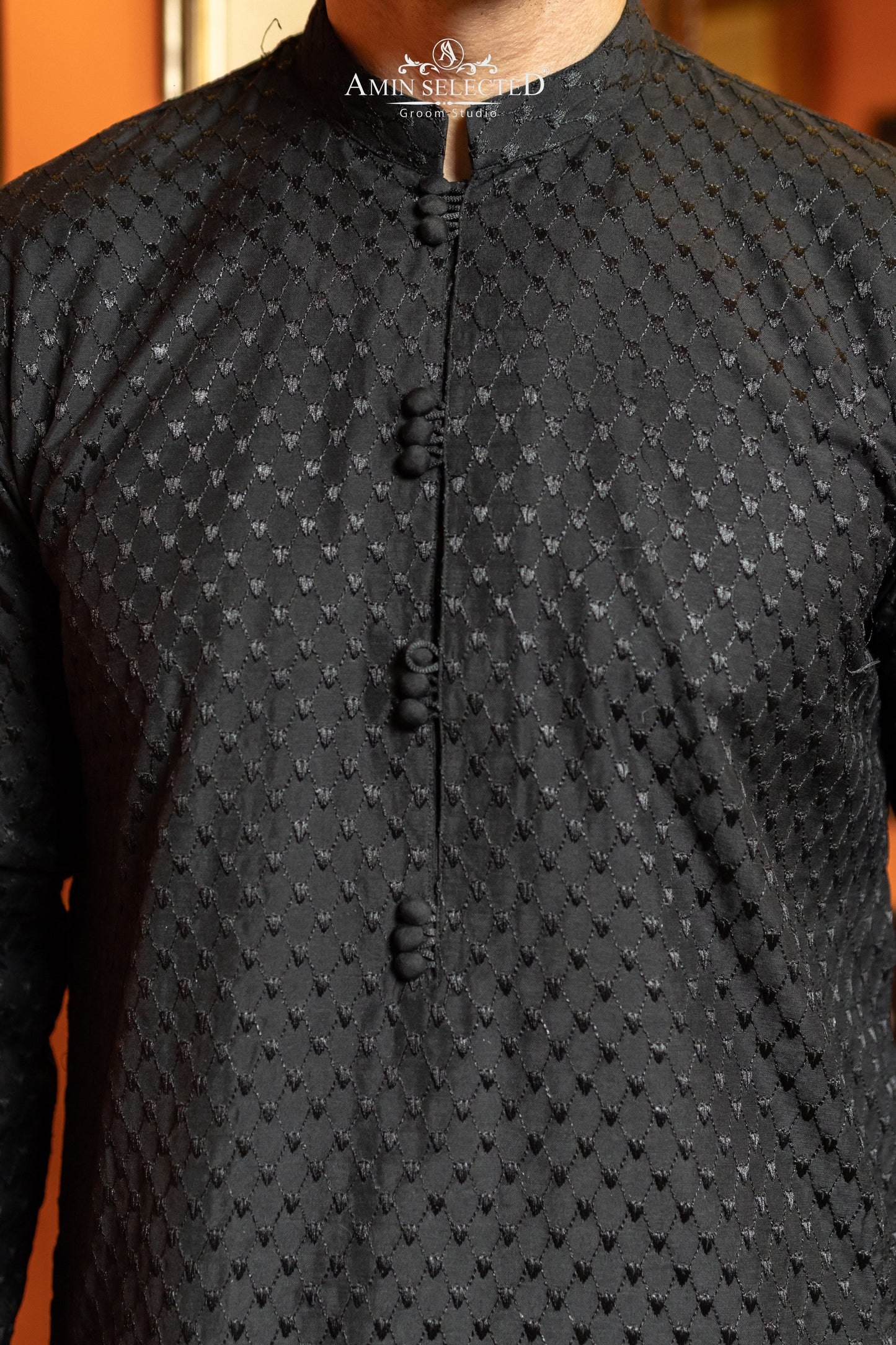 AS 02 BLACK EMBROIDERED KURTA PAJAMA - Amin Selected 
