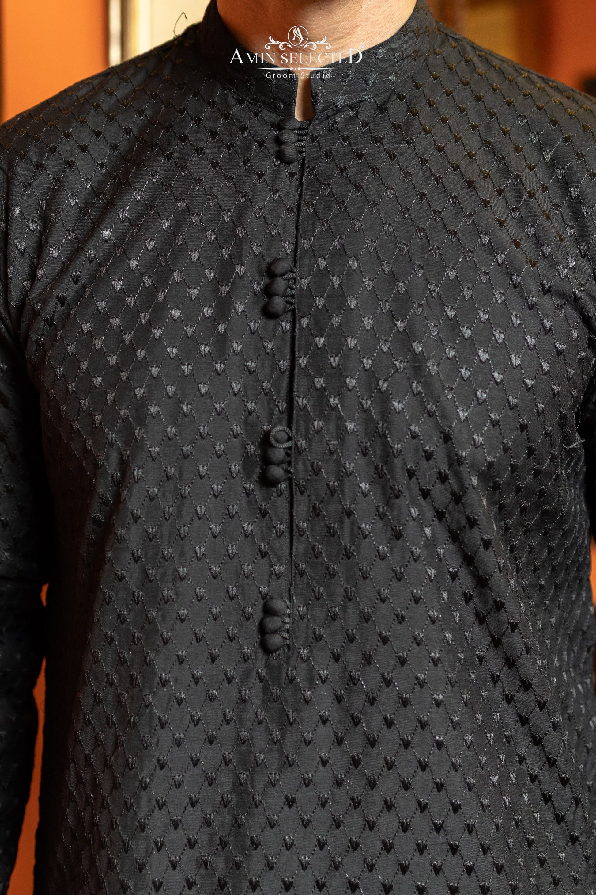 AS 02 BLACK EMBROIDERED KURTA PAJAMA - Amin Selected 
