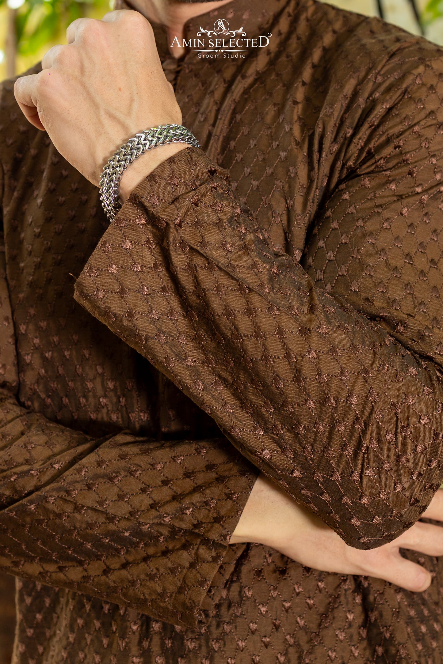 AS 01 BROWN EMBROIDERED KURTA PAJAMA - Amin Selected 