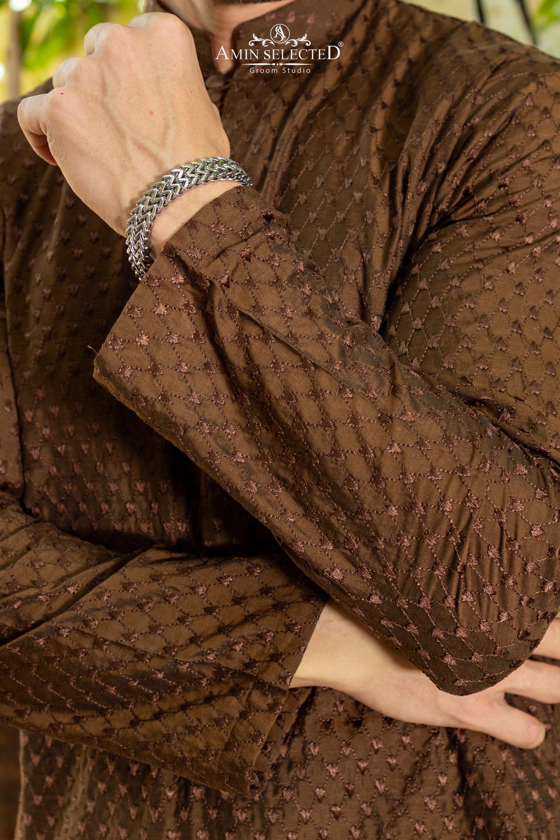 AS 01 BROWN EMBROIDERED KURTA PAJAMA - Amin Selected 