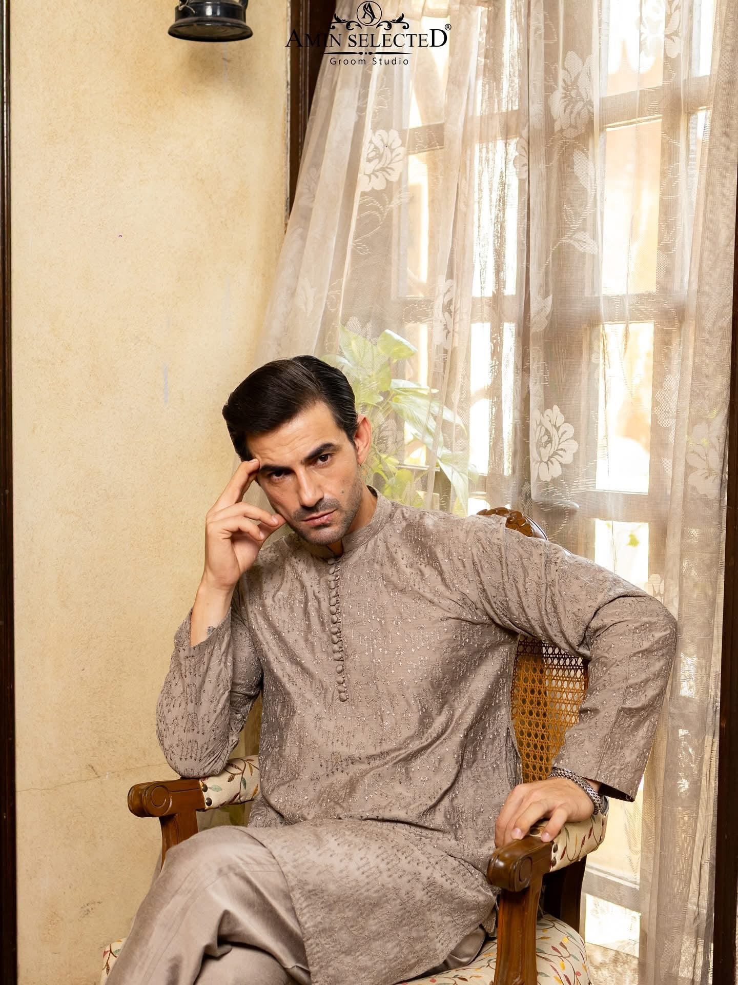 GH 01 MUD GREY EMBROIDERED KURTA PAJAMA - Amin Selected 