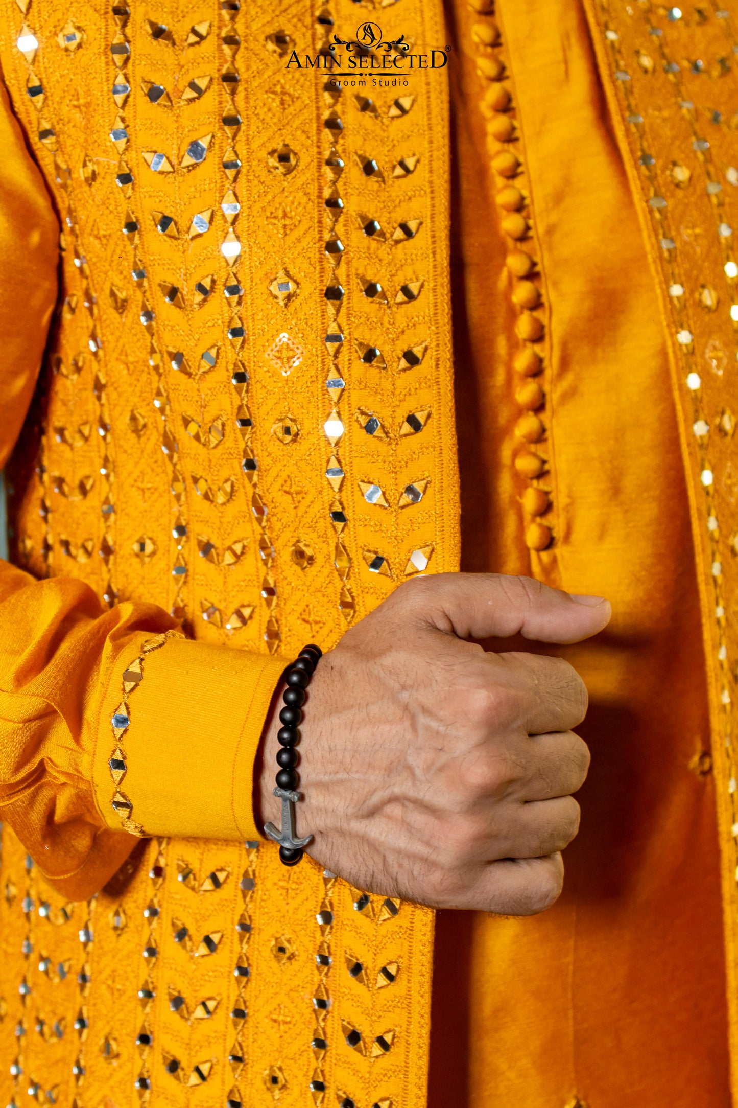 Mango Yellow Mirror Work Waistcoat with Raw Silk Kurta | Mehndi Festive Set