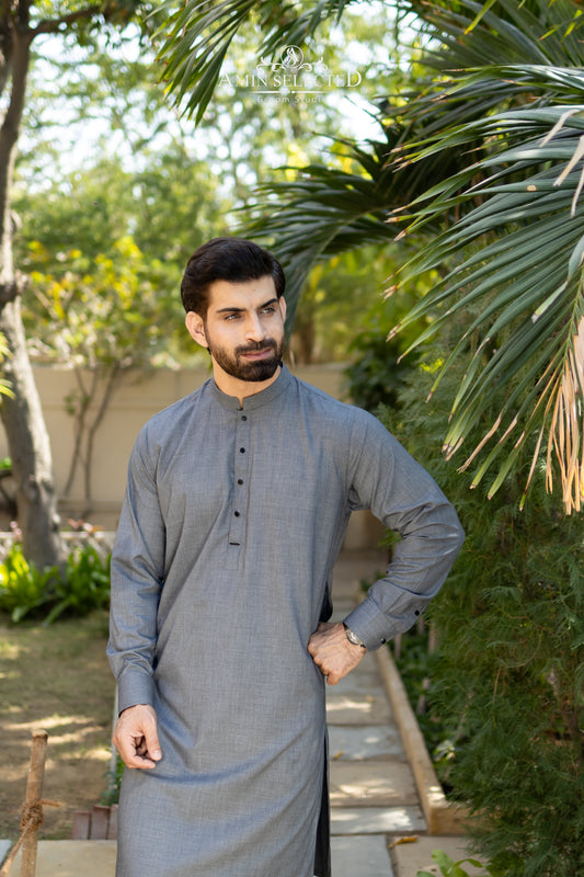 Premium Slate Grey Kurta Trouser Set - Amin Selected 