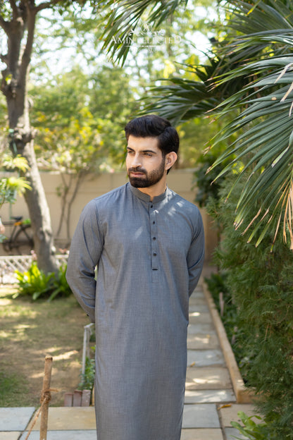 Premium Slate Grey Kurta Trouser Set - Amin Selected 