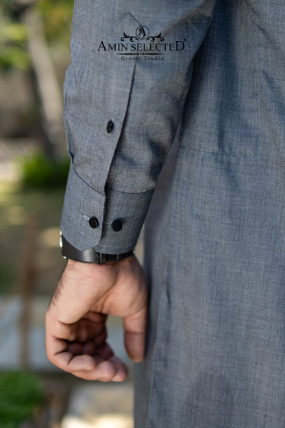 Premium Slate Grey Kurta Trouser Set - Amin Selected 