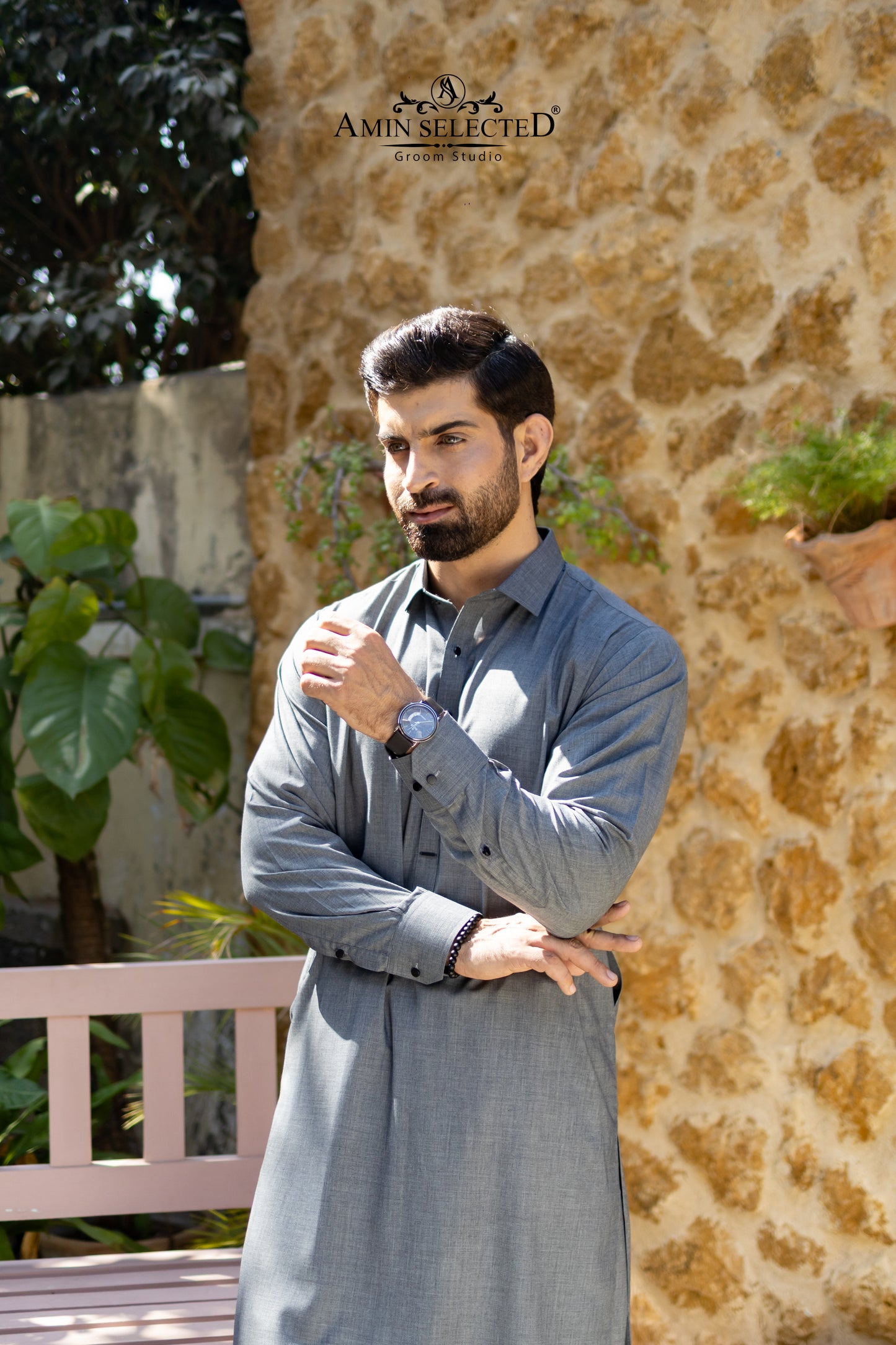 Premium Grey Classic Collar Kurta Set - Amin Selected 