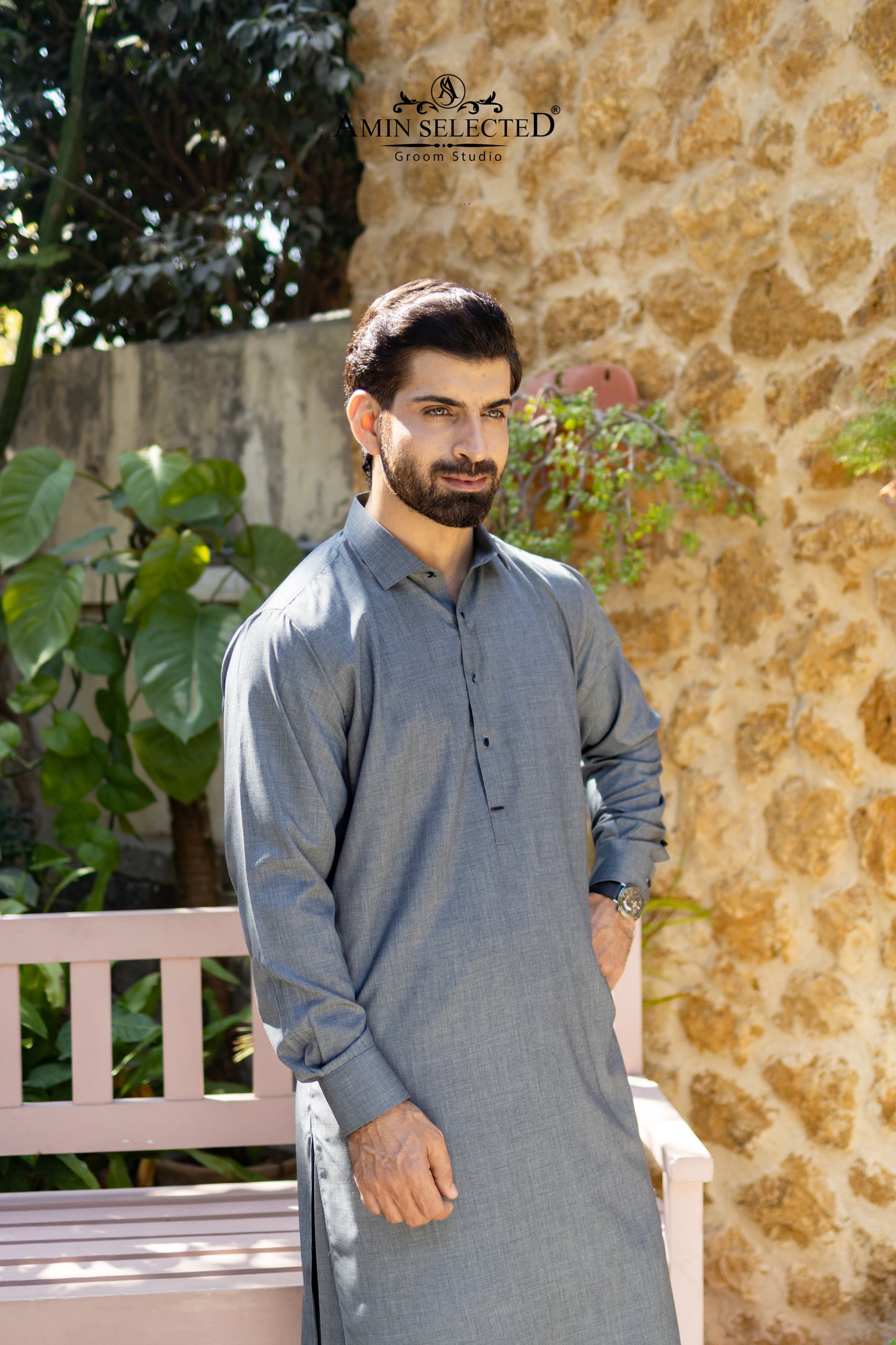 Premium Grey Classic Collar Kurta Set - Amin Selected 