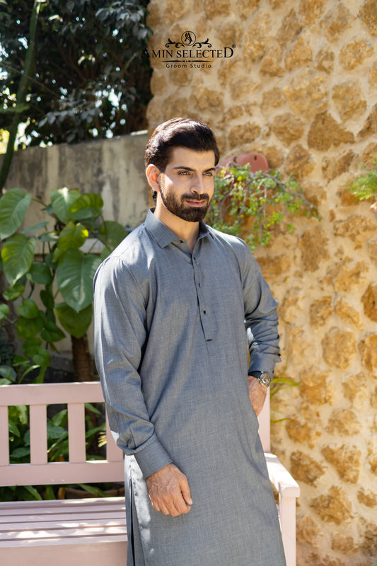 Premium Grey Classic Collar Kurta Set - Amin Selected 