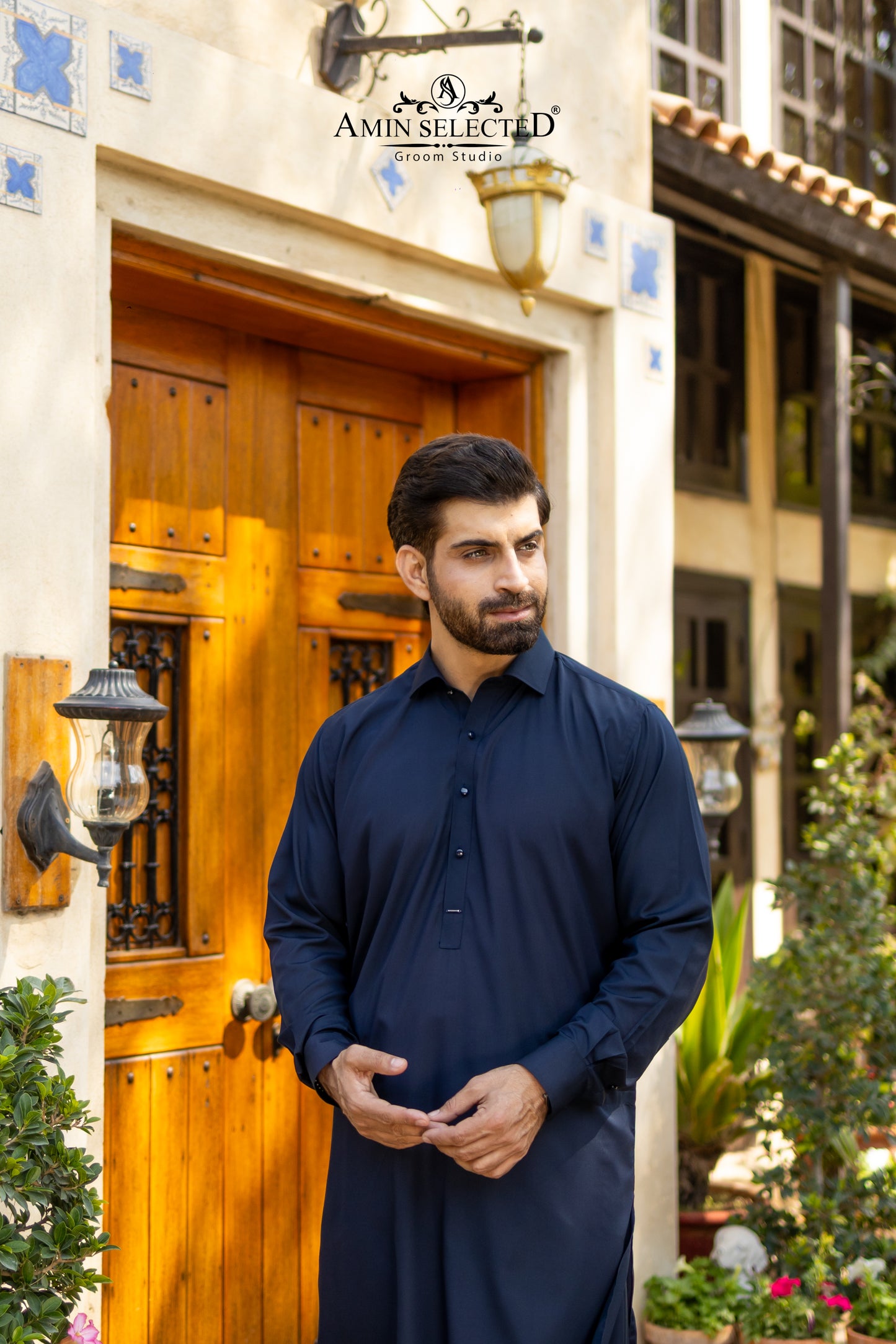 Premium Navy Blue Classic Collar Kurta Set - Amin Selected 