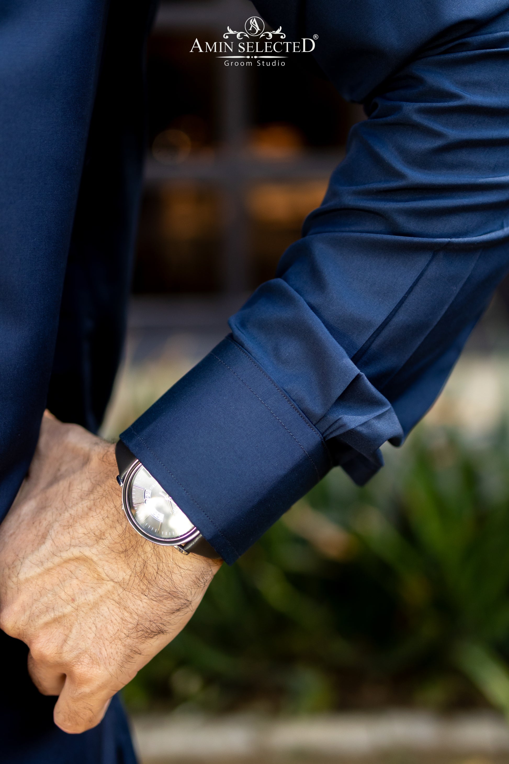 Premium Navy Blue Kurta Trouser Set with Signature Metal Accent - Amin Selected 